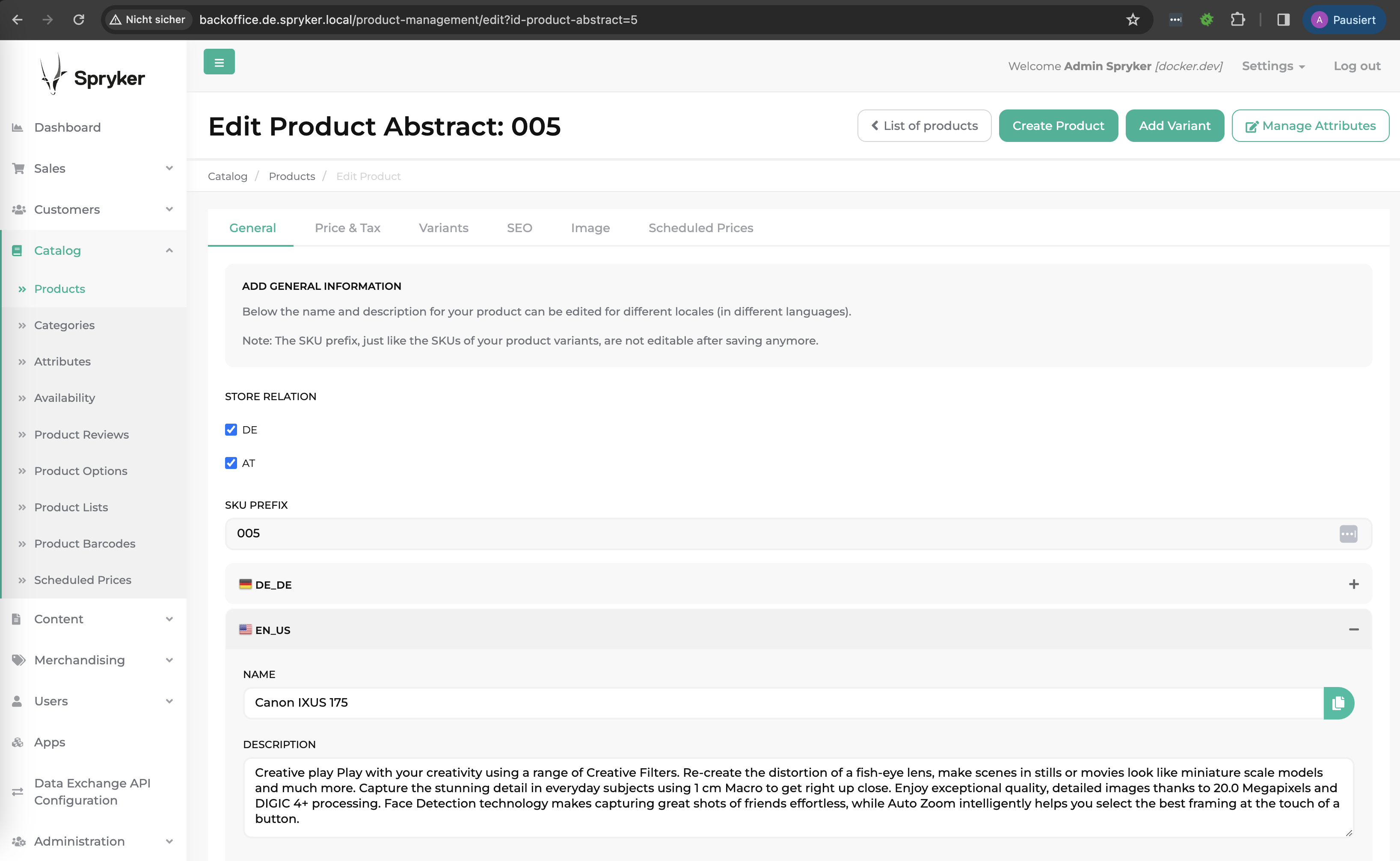 Edit product form with opened EN_US section